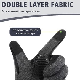Kfnire Thermal Gloves for Men Women Touch Screen Gloves Windproof Water Resistant Suitable for Outdoor Activities such as Cycling Running Skiing (Grey,M)