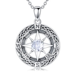 OUTANG Apr Birthstone Compass Necklace for Women 925 Sterling Silver 1.2mm Cable Chain and Pendant Ladies Jewelry Gift