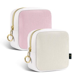 Small Cosmetic Bag Make Up Bag for Handbag Women Ladies Mini Cosmetic Bag Cord Makeup Bag Portable Travel Toiletry Bag for Toiletries with Zip Organiser Birthday (Beige), C-pink&beige