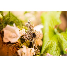 Windalf Jewellery Pendant Gothic Cross Acantha 4.5 cm Cross with Black Stone 925 Sterling Silver, Fabric, Onyx