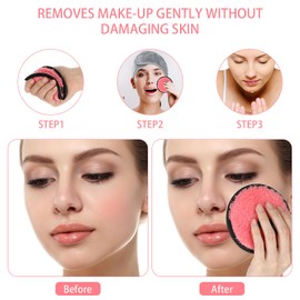 Abeillo 4Pcs Soft Makeup Remover Pads with Spa Facial Towel Headbands,Washable Face Cleansing Pads Microfibre Cotton Make Up Pads/Wipes Face Cleansing Cloths for All Skin Type