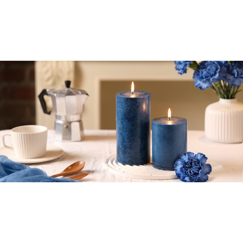 3x4 Inch Navy Blue Pillar Candles Set of 3, Unscented