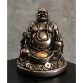 Laughing Buddha Zen Monk Of Prosperity Golden Nugget Lucky Charm Figurine 4.5"H