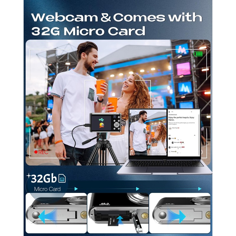 Digital Camera, AutoFocus 4K Compact Camera with Dual Camera with