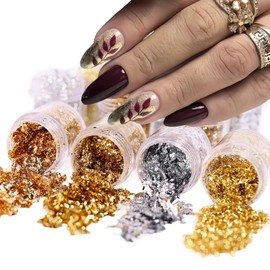 4 Box Gold Foil Kit Designs Irregular Foil 3D Glitter Foil Glitter Nail Decoration Art Flakes Sequins for Nail Supplies Design Shiny Glitters Accessories Gold Flakes for Women DIY Decorations