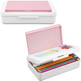 Meiikun Pencil Box, Double Layer Pencil Case Large Capacity, Two-Tone Pencil Boxes with Snap-Tight Lid, Aesthetic Pen Case Stationery Organizer for School College Office Teen Girl Boy (Pink)