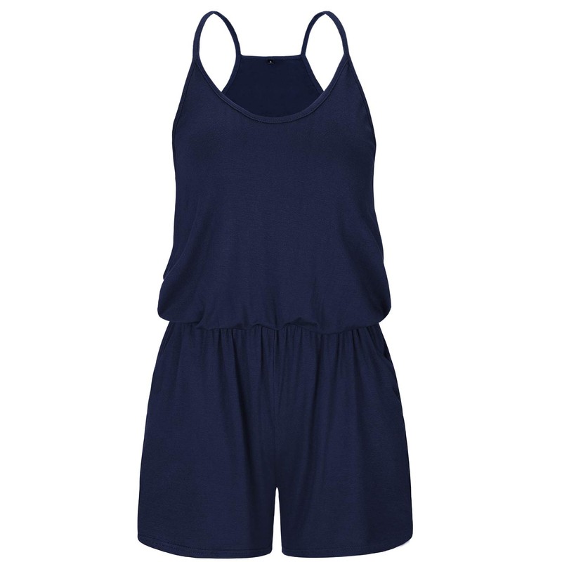 STYLEWORD Womens Summer Beach Playsuits Solid Colour Spaghetti Strap Casual