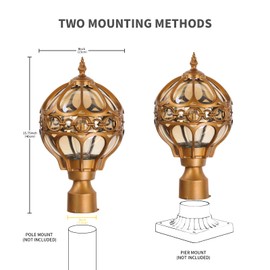 Zanritelit Outdoor Post Light Fixtures for Driveway Yard Patio Garden, Waterproof Exterior Pole Lamp, Outside Lawn Lighting, Aluminum House Outdoor Floor Light (Brass, 15.8"(H)-1 Pack)