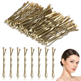 HJZHII Pack of 50 3.5 cm Small Hair Clips, Small Hair Clips, Mini Bobby Pins, Wavy Hair Pins, Metal Hair Clips for Women, Girls, Children, Bun (Gold)