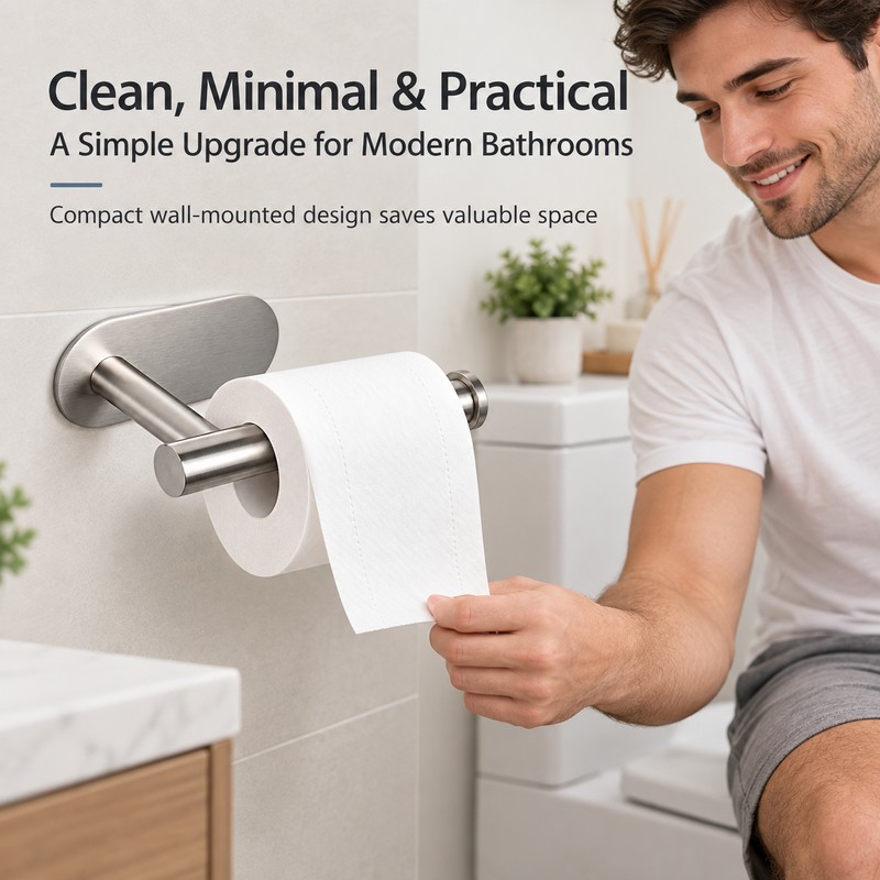 304 Stainless Steel Toilet Paper Holder – Self-Adhesive Wall-Mounted Roll