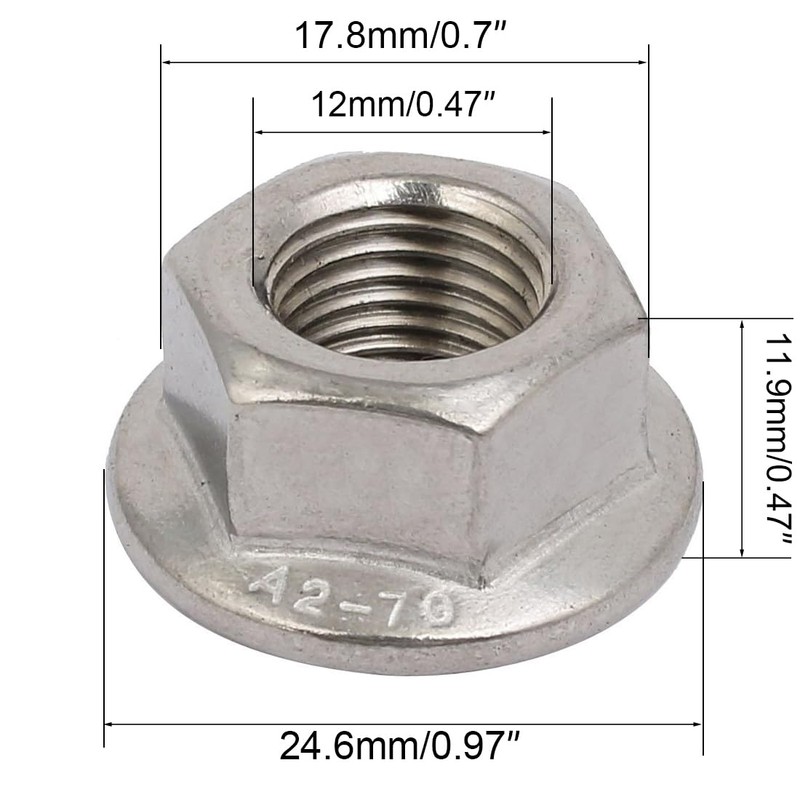 TOP-VIGOR 8Pcs M12 x 1.25mm Fine Thread Flange Nuts, 304