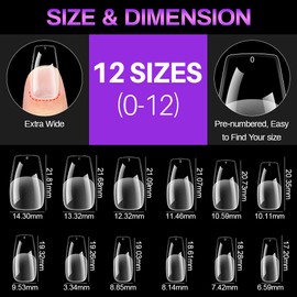 ZIFUTON Pack of 600 Medium Tips for Gel Nails, Ballerina Nail Tips, 12 Sizes Coverage, Soft Gel Tips, Semi Frost, with Storage Case - Ideal for Women, Saloni and Beauticians