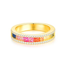 Lisandra Scott Half Rainbow Ring Made of 925 Sterling Silver with Coloured Stone Decoration Framed by Sparkling Zirconia Stones, Colourful Luxury Women's Ring with Colourful Stones for Women and