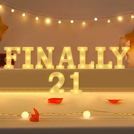fin21 21st Birthday Decorations for Her, 6.3In Finally 21 Light Up Letters Birthday Gifts Favors for 21st Birthday Backdrop Table Wall Decor