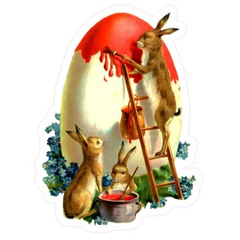CafePress Easter Rabbits Painting Small Die Cut Sticker, 3"x4" Matte Finish