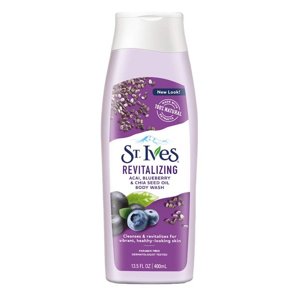 St. Ives Revitalizing Acai,Blueberry & Chia Seed Oil Body Wash 13.5 Ounce (2 Pack)