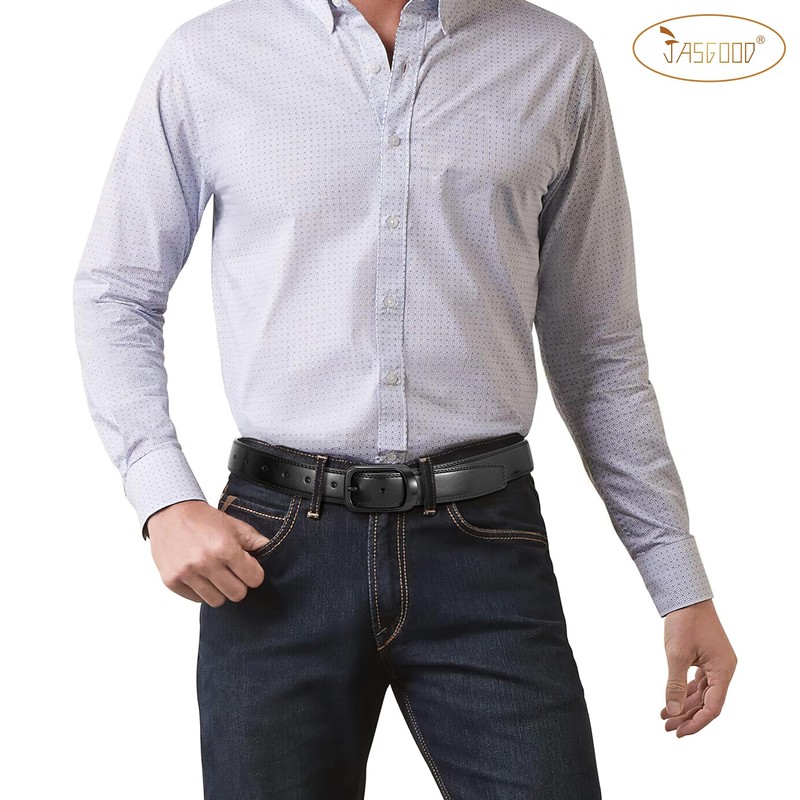 JasGood Men's Fashion Leather Belt, Black (matte black buckle)