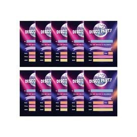 Hip Hip Hooray Disco Themed Birthday Party Invitations Invites Pack of 10 with Envelopes, black & multi, 5x7''