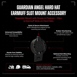 Guardian Angel Flashlight Hard Hat Earmuff Slot Mount Accessory – Magnetic Mount with Screw-in Feature – Inserts and Clips Securely to Earmuff Inserts on Hard Hats – for Hard Hats and Safety Helmets