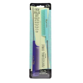 Krest Pintail Combs Weaving Foiling Fine Tooth Rattail Hair Cutting Comb Colors 2 Pc. (Vintage Purple & Green)
