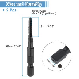 sourcing map 2pcs Straight Flute Thread Tap, M4 x 0.7 Metric Thread 1/4" Hex Shank Screw Threading Tapping Tool Thread Milling Machine Taps, High-Speed Steel 6542 (HSS 6542)