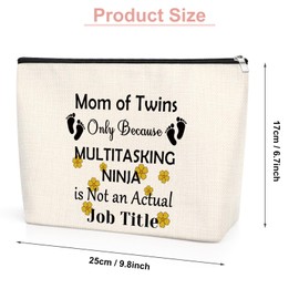 Mom of Twins Gift Makeup Bag Twins Mama Gifts Pregnancy Announcement Gift for New Mom Travel Zipper Cosmetic Bag Mommy to Be Gifts Mother's Day Christmas Birthday Presents for Twins Mama