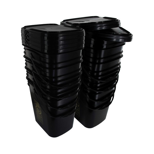 5.3 Gallon Black Rectangular Bucket/Pail with Hinged Snap Lid, 8 Pack