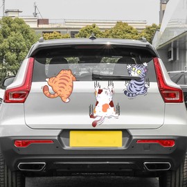 Scratch Cat Vinyl Car Sticker, Cute Three Cats Scratch Cover Funny Bumper Decal for Auto, Truck, Motorcycle, Wall, Window(Large, Style 1)