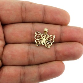 JEWELZWORLD 10K Yellow Gold Diamond Cut Butterfly Pendant, Womens, 10KT Gold Charm
