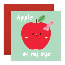 Sweet & Creative Love Card for Her or Him - 'Apple Of My Eye' - Gifts for Wife, Husband, Boyfriend, Girlfriend, Married Couples - Valentines Day Fruit - Comes with Fun Stickers