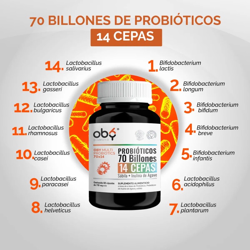 Oby Multi Probioticos Avanzados 70 Billones 14 Cepas Prebioticos Inulina