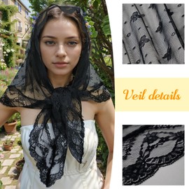 Elegant Black Lace Bridal Veil with Floral PatternsSoft Gauze Fabric, Versatile for Various Occasions