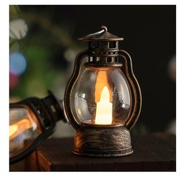 Vintage Design Plastic Hanging Tiny LED Lights Holiday Landscape Lanterns, Set of 4, Holiday Decorations, Indoor Porch Decorations with Button Batteries (Bronze Gold)