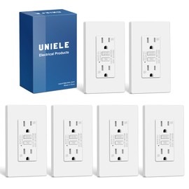 UNIELE 6 Pack Super Slim 15 Amp WR GFCI Outlet, Weather-Resistant, Outdoor 15A GFI Receptacle with LED Indicator, Ground Fault Circuit Interrupter, Screwless Wallplate Included, ETL Listed, White