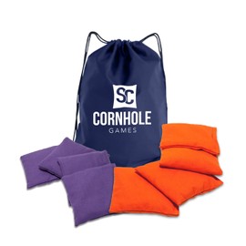 SC Cornhole Games Weather Resistant Cornhole Bags (Set of 8) - Professional Regulation Size- Use on Pro Corn Hole Boards or Bean Bag Toss Sets (Purple/Orange)