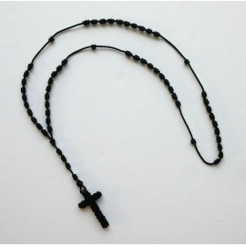 Quality Black Knotted Cord ROSARY with Pouch Included