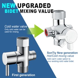 SonTiy Hot and Cold Bidet Mixing Valve Kit, Upgrade Brass 4 Way Warm Bidet T-adapter valve for Handheld Toilet Sprayer Seat Bidet Attachment with Two Tee Connector and 79inch Shower Hose