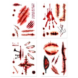 Cerlaza Halloween Decorations, Fake Scars Temporary Tattoos Halloween Makeup Kit, Horror Zombie Scar Wound Tattoo Party Accessories, Scary Chucky Vampire Costumes for Adults Kids Face Body
