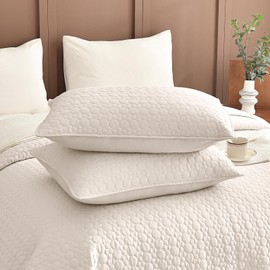 Sanracie Wheat Color King Size Quilted Pillow Shams Set of 2 (20"x36"), 100% Cotton Circular Quilting Pillow Covers Soft Breathable Envelope Closure Bed Shams