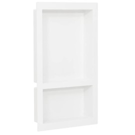 vidaXL White High Gloss Shower Niche with 2 Compartments and Resin Construction - 16.1"x27.2"x3.5" for Shower Essentials and Decorative Display
