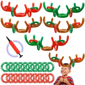 Aumsica Christmas 5 Pack Inflatable Reindeer Antler Game, 5 Antlers + 20 Rings + 1 Pump, Ring Toss Games for Adults Family Indoor Outdoor Carnival Xmas Games