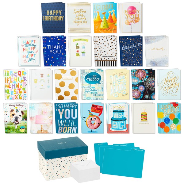 Hallmark All Occasion Greeting Cards Assortment—48 Cards and Envelopes with Organizer Box (Polka Dots)—Birthday/ Baby Shower / Sympathy / Thinking of You and Thank You Cards