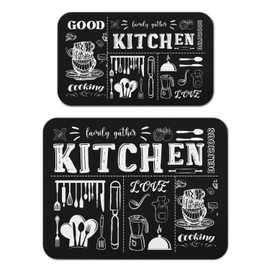 Dish Drying Mat for Kitchen Counter 2 Pack with Non-Slip Rubber Backing - Heat-Resistant Absorbent Coffee Bar Mat, Dish Rack Mat, Black Kitchen Dish Drying Mats 18x24+19.5x12 inch