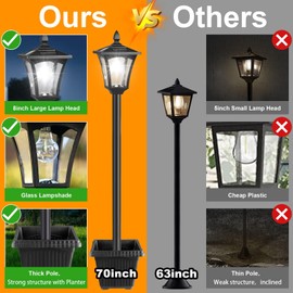 Suponar 70" Solar Lamp Post Light, Solar Light Post Outdoor Waterproof with Planter, Pole Lighting Outside for Porch Yard Driveway Garden Patio Decor, Cool White