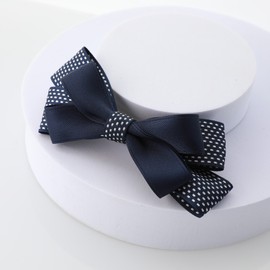 Burnaby Navy polka dot 2-stage ribbon hairpin / 버나비 네이비 땡땡이 2단 리본 헤어핀