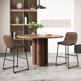 TAVR Furniture Counter Stools Set of 2, 24 inch Counter Height Bar Stools Hold up to 500 lbs, Armless Counter Height Chairs with Metal Legs & Soft Backrest for Kitchen Island Coffee Shop, Brown