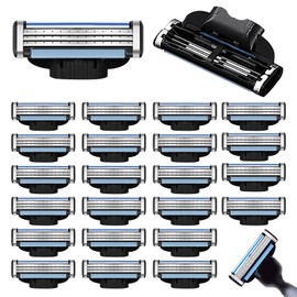 Razor Blade Refills for Men - 24PCS Compatible with Mach3 Razors, Dual Lubrication Blades for Extra Close & Comfortable Shave