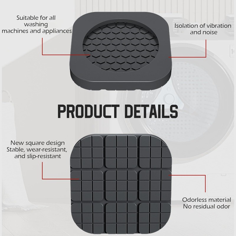Shock Absorbing Mat-Square, Anti Vibration Pads for Washing Machine, Anti