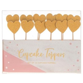 12 Gold Heart Shaped Cupcake Toppers Party Supplies Celebration Accessories 62292
