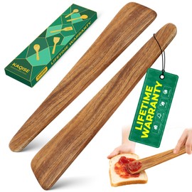KAQISE 2PCS Wooden Spatula for Cooking, 12" Teak Flat Wooden Turner Scraper for Serving, Heat Resistant Kitchen Utensils for NonStick Cookware, Egg Flipper, Non-Scratch Multi-Purpose Spatulas
